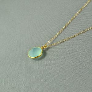 Aqua Blue Chalcedony Necklace, Gold Vermeil Bezel,..