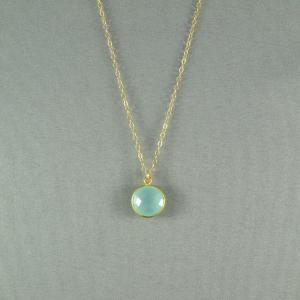 Aqua Blue Chalcedony Necklace, Gold Vermeil Bezel,..