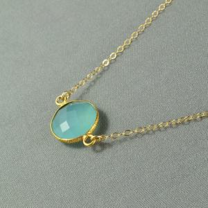 Aqua Blue Chalcedony Necklace, 24k Gold Vermeil..
