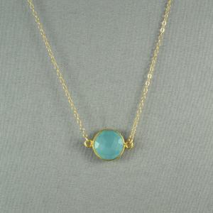 Aqua Blue Chalcedony Necklace, 24k Gold Vermeil..
