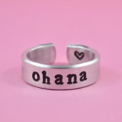 Ohana - Hand Stamped Pure Aluminum Ring, Shiny..