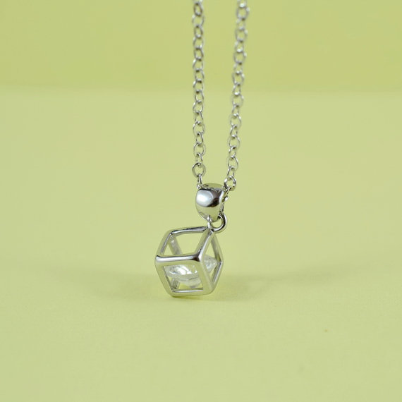 Cube Cubic Zirconia Charm Necklace