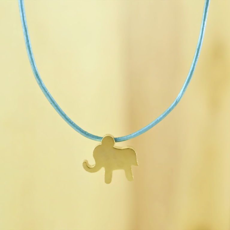 Sweet Baby Elephant Necklace, Gold Plated Brass Pendant, Genuine Leather Cord, Everyday Wear, Perfect Gift, Also In Rhodium Plated