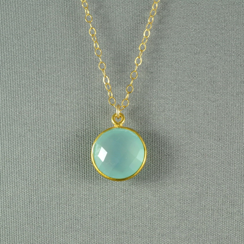 Aqua Blue Chalcedony Necklace, Gold Vermeil Bezel, 14k Gold Fill Chain, Beautiful Stone Jewelry