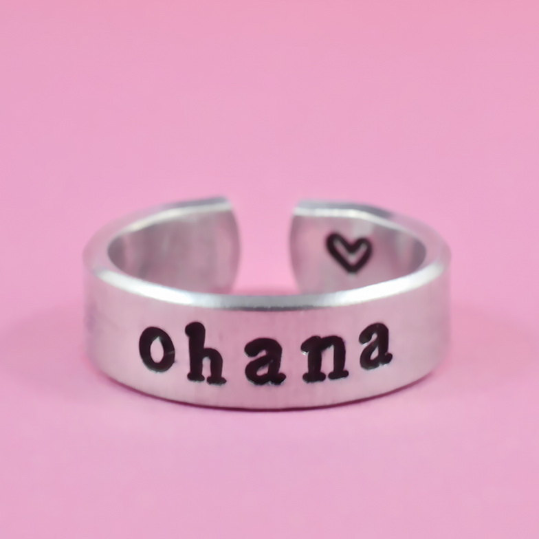 Ohana - Hand Stamped Pure Aluminum Ring, Shiny Skinny Ring, Family Ring, Perfect Gift