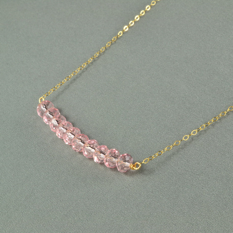 Beautiful Light Pink Crystal Beads Necklace, 14k Gold Filled Chain