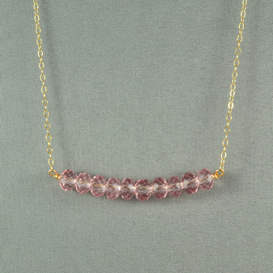 Beautiful Light Pink Crystal Beads Necklace, 14k Gold Filled Chain