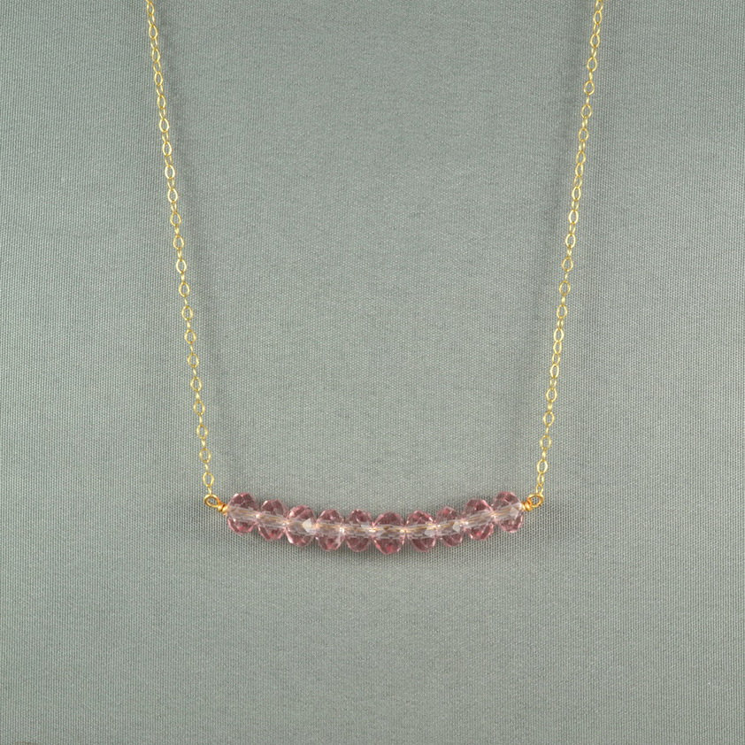 Beautiful Light Pink Crystal Beads Necklace, 14k Gold Filled Chain